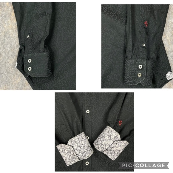 Robert Graham Black on Black Windsor Paisley Jacquard Flip Cuff Classic Shirt M - Picture 12 of 16
